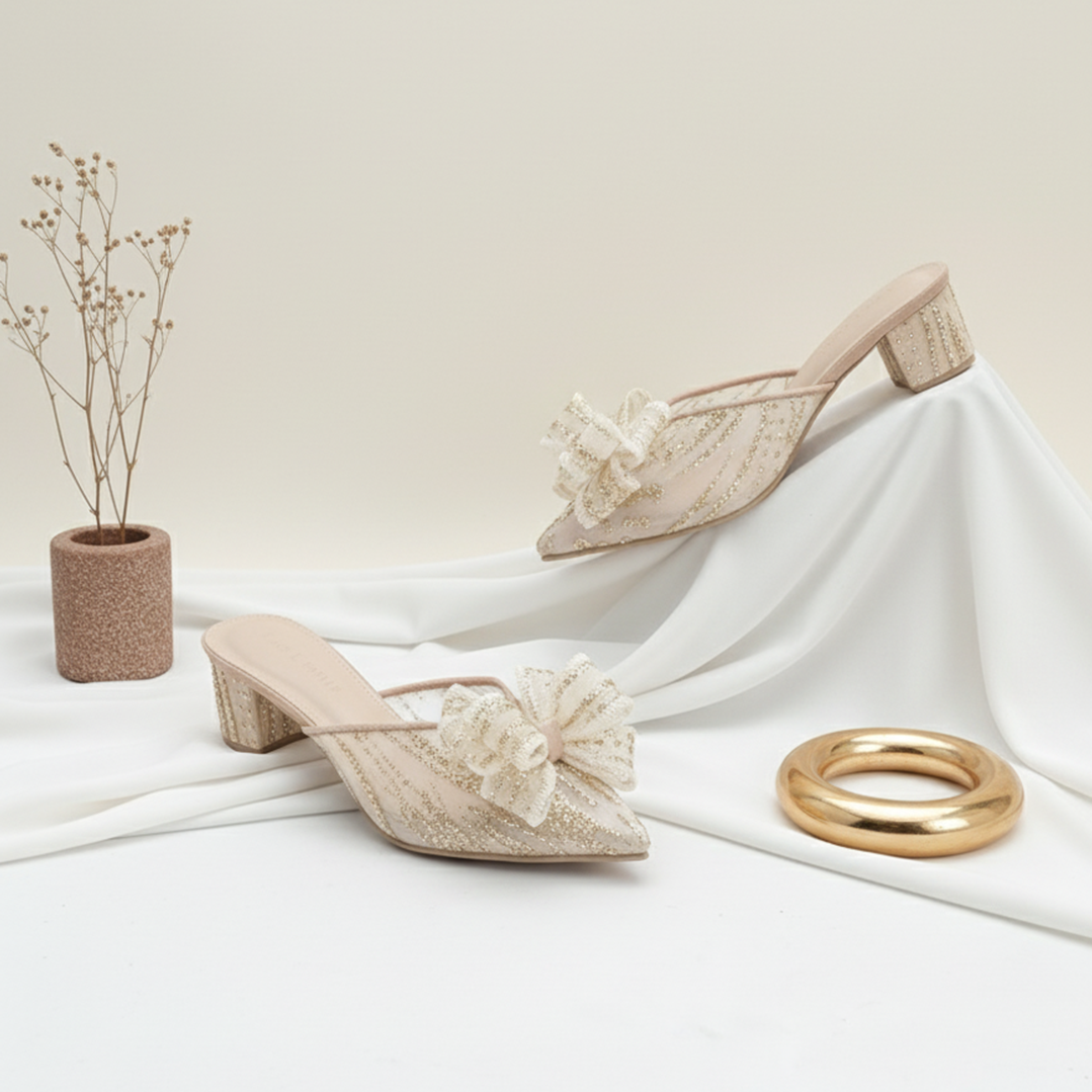LACE LYNELLE HEELS SENA GOLD
