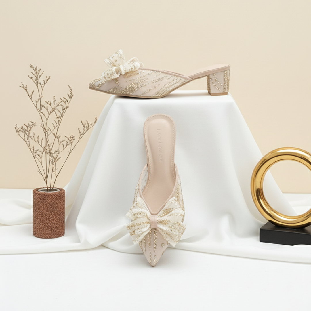 LACE LYNELLE HEELS SENA GOLD